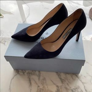 Prada navy suede pumps